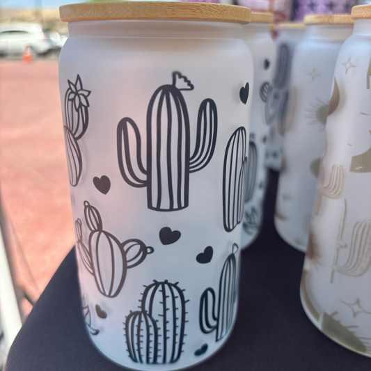 16 oz Glass Tumbler with Bamboo Lid and Straw