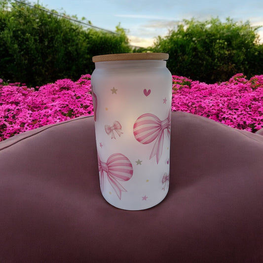 16 oz Glass Tumbler with Bamboo Lid and Straw