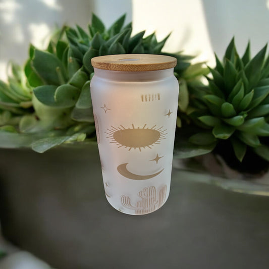 16 oz Glass Tumbler with Bamboo Lid and Straw