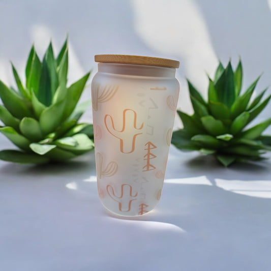 16 oz Glass Tumbler with Bamboo Lid and Straw