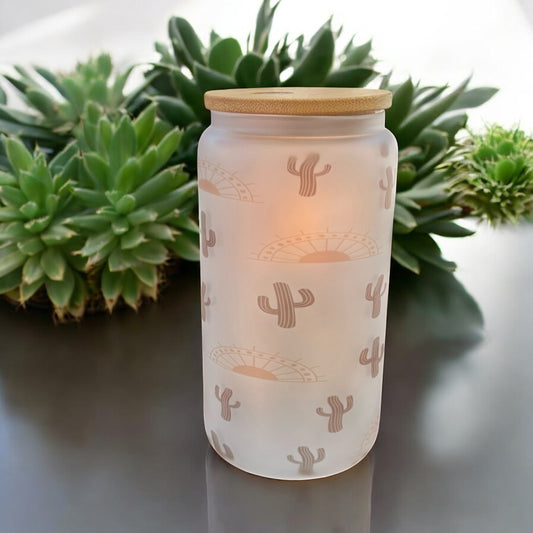 16 oz Glass Tumbler with Bamboo Lid and Straw